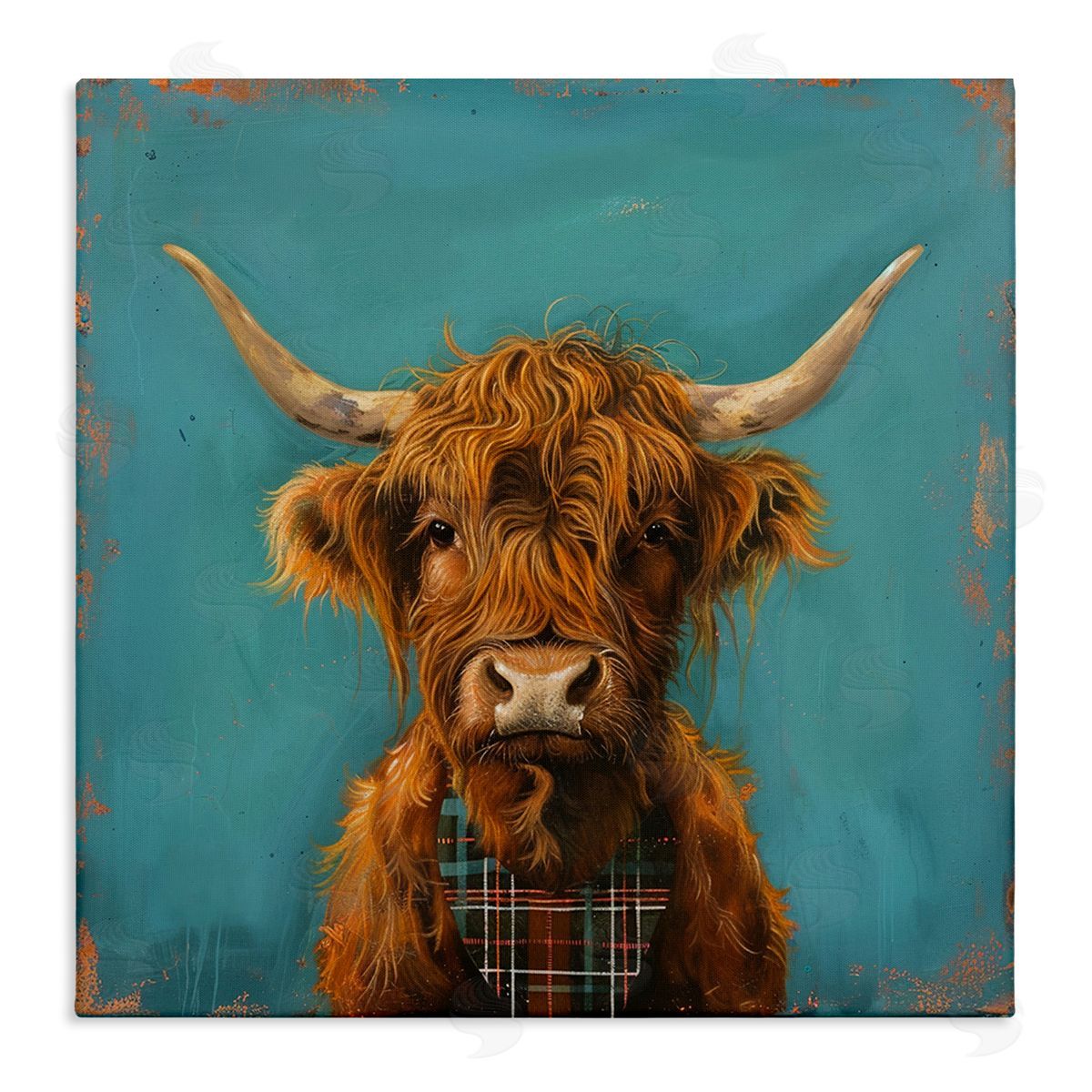 Highland Cow on Blue Canvas Wall Art, Home Decor by LSR Design Studio