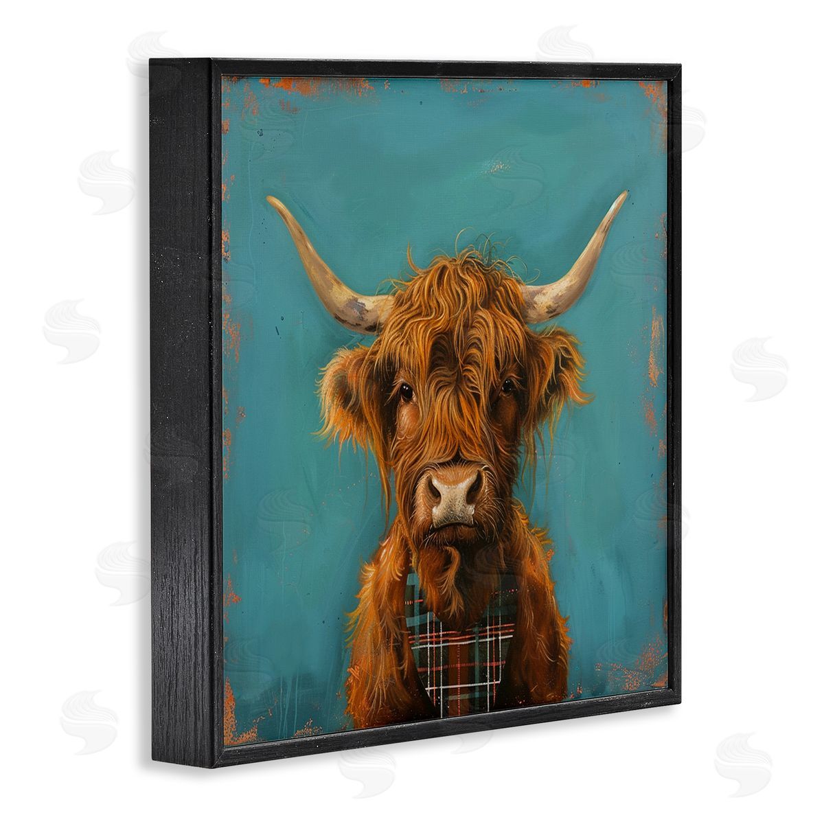 Highland Cow on Blue Black Frame Print Wall Art, Home Decor by LSR Design Studio