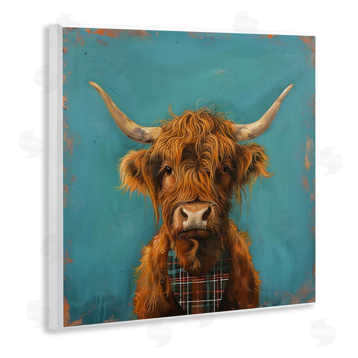 Highland Cow on Blue Wood Plaque Wall Art, Home Decor by LSR Design Studio