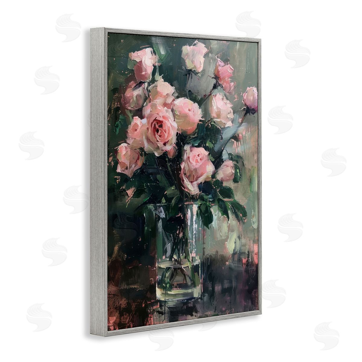Pretty Pink Roses Vase Grey Frame Print Wall Art, Home Decor by LSR Design Studio