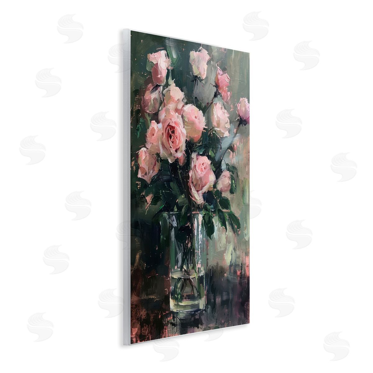 Pretty Pink Roses Vase Wood Plaque Wall Art, Home Decor by LSR Design Studio