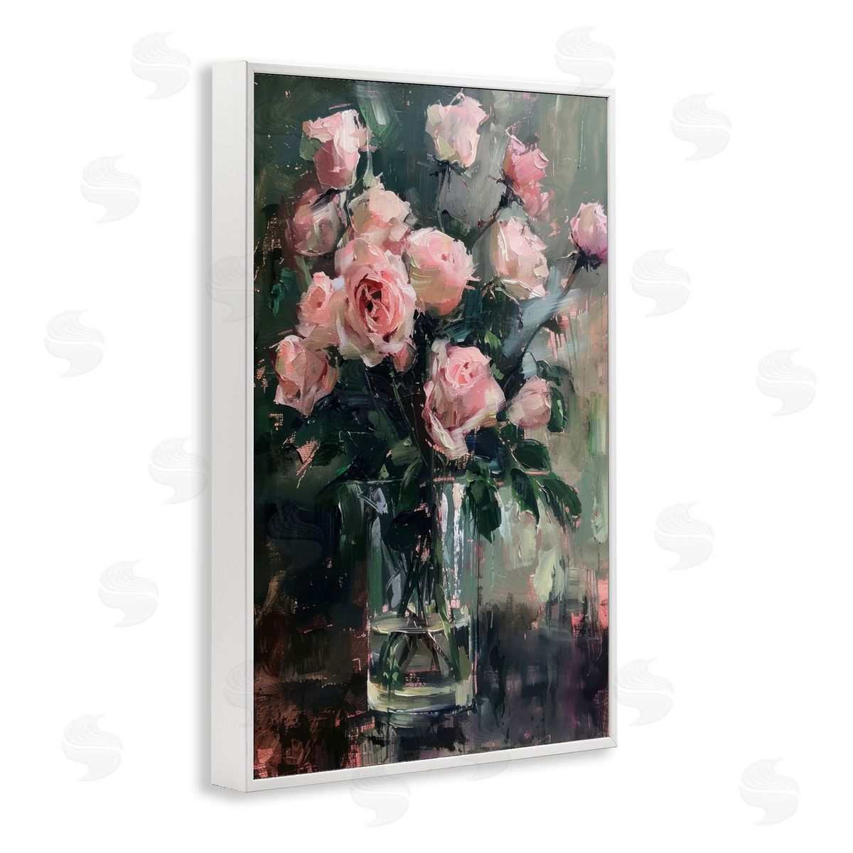 Pretty Pink Roses Vase White Frame Print Wall Art, Home Decor by LSR Design Studio