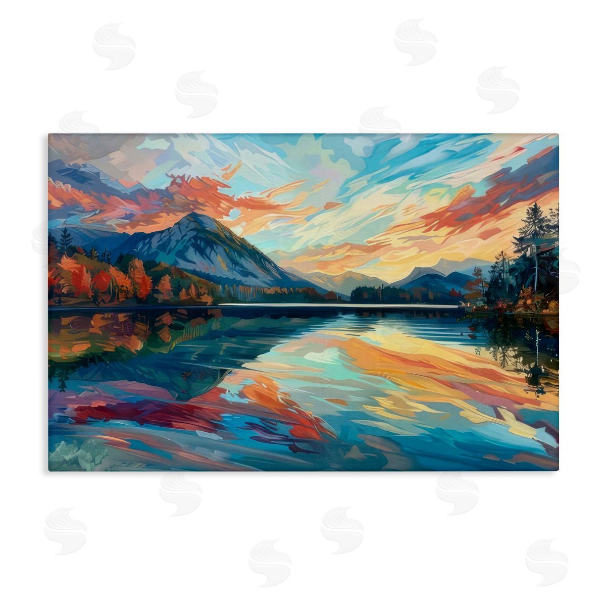 Abstract Swirled Lake & Mountain Canvas Wall Art, Home Decor by LSR Design Studio
