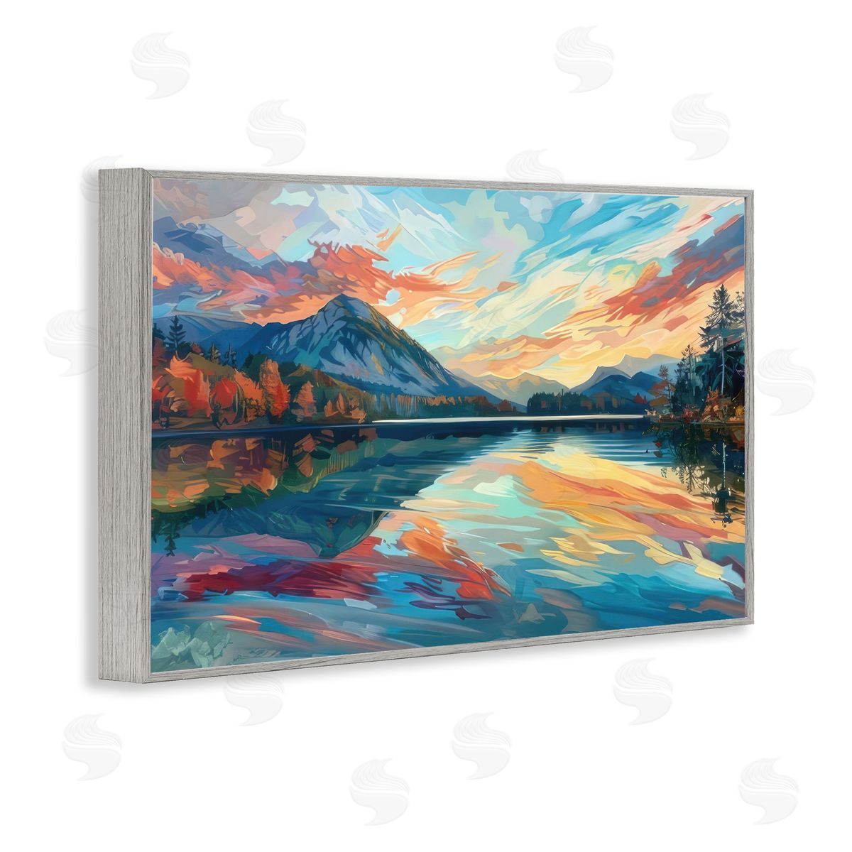 Abstract Swirled Lake & Mountain Grey Frame Print Wall Art, Home Decor by LSR Design Studio