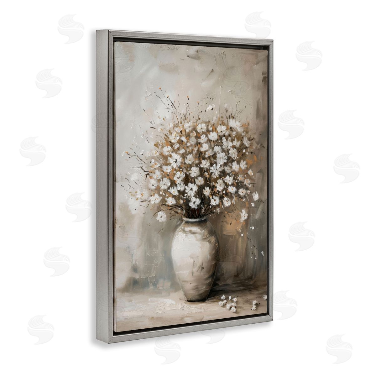 Vintage Still Life Bouquet Grey Floating Frame Canvas Wall Art, Home Decor by LSR Design Studio