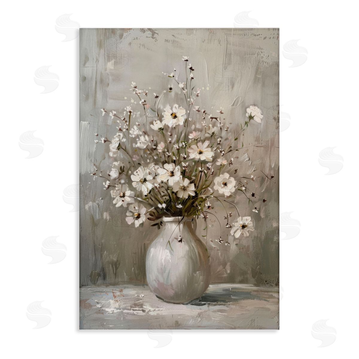 Vintage Still Life Daisies Canvas Wall Art, Home Decor by LSR Design Studio
