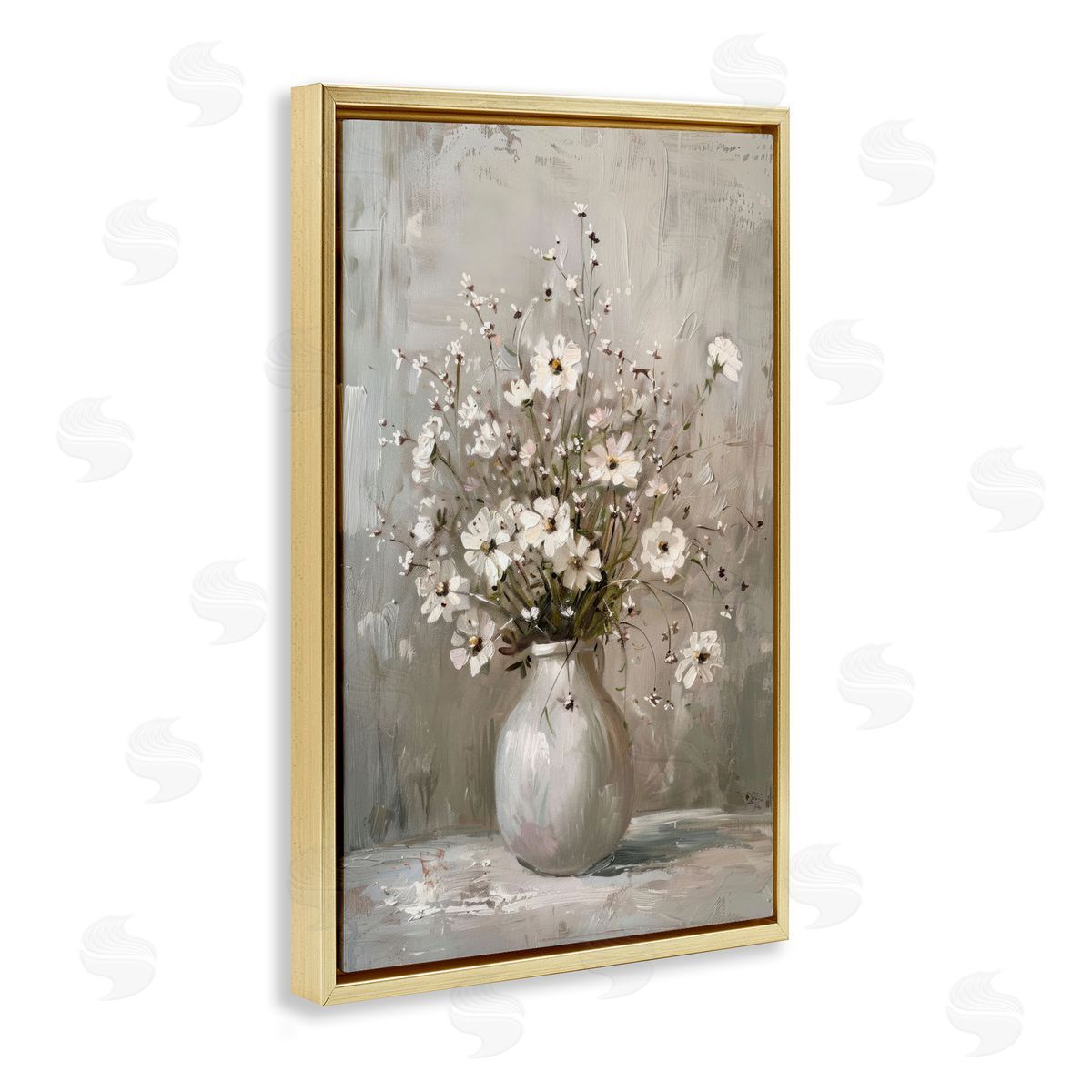 Vintage Still Life Daisies Gold Floating Frame Canvas Wall Art, Home Decor by LSR Design Studio