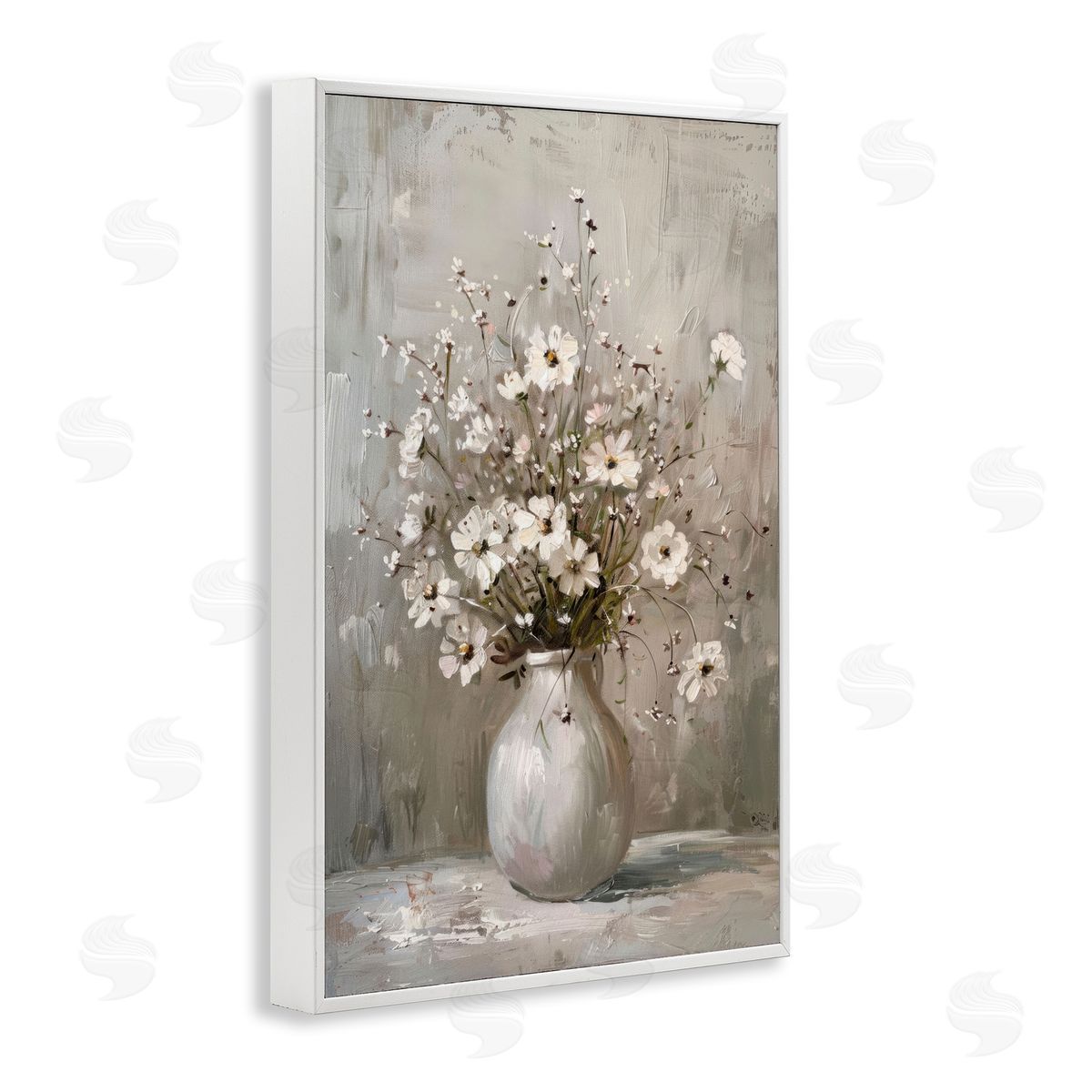 Vintage Still Life Daisies White Frame Print Wall Art, Home Decor by LSR Design Studio