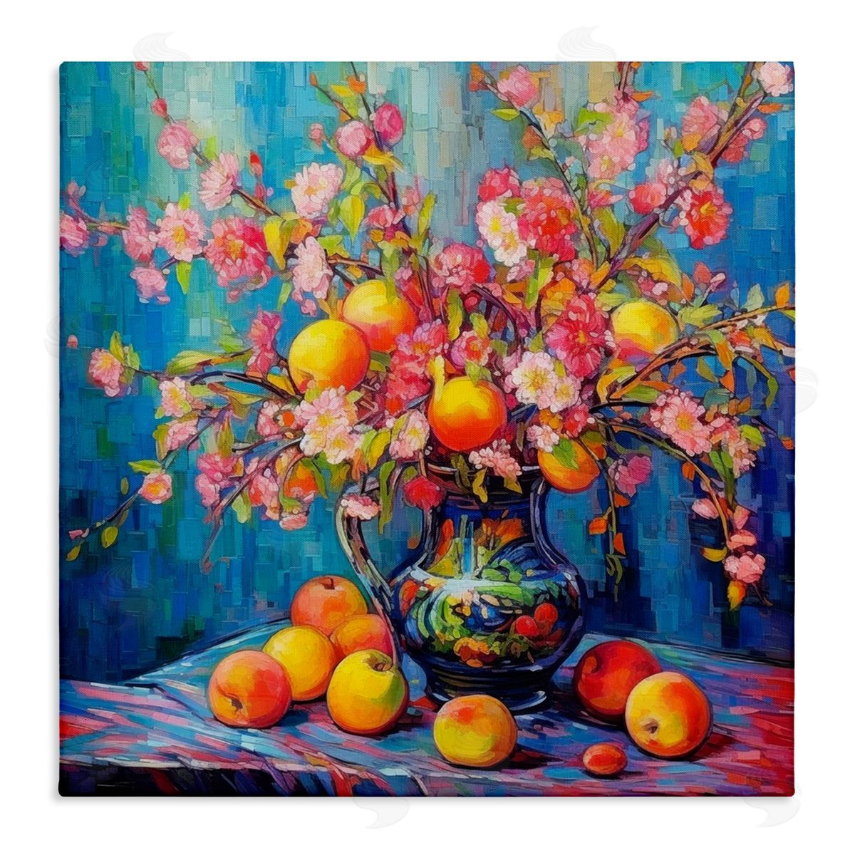 Peach & Florals Bouquet Canvas Wall Art, Home Decor by LSR Design Studio