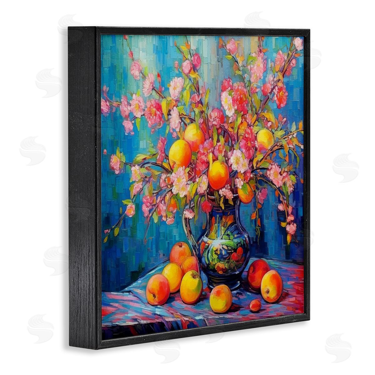 Peach & Florals Bouquet Black Frame Print Wall Art, Home Decor by LSR Design Studio