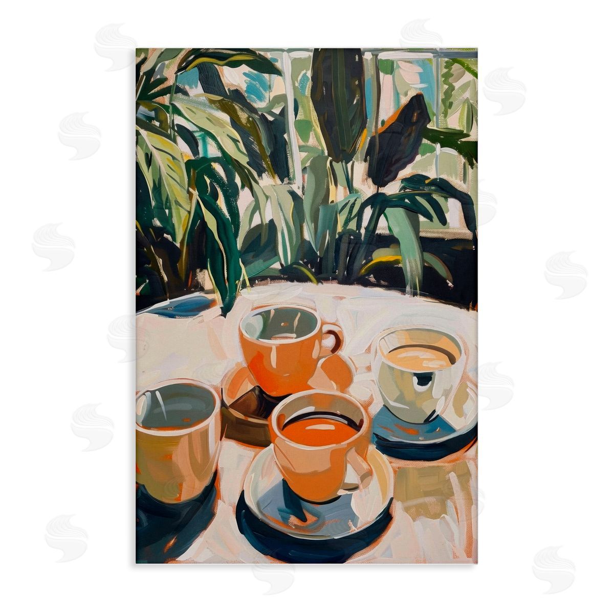 Coffee Time Among Plants Canvas Wall Art, Home Decor by LSR Design Studio