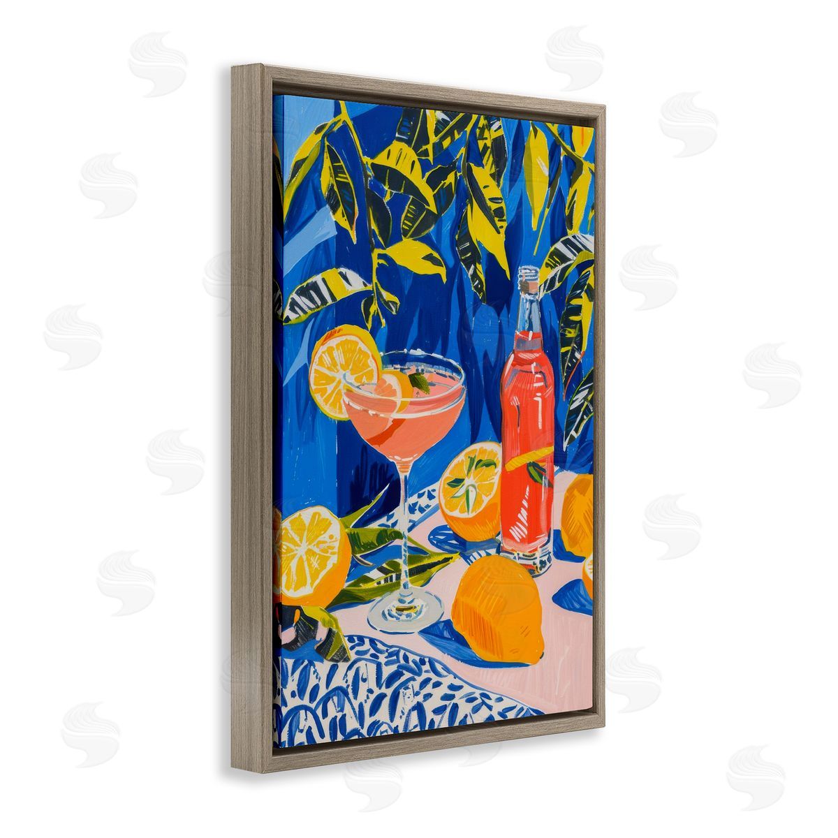 Citrus Cocktail Still Life Brown Floating Frame Canvas Wall Art, Home Decor by LSR Design Studio