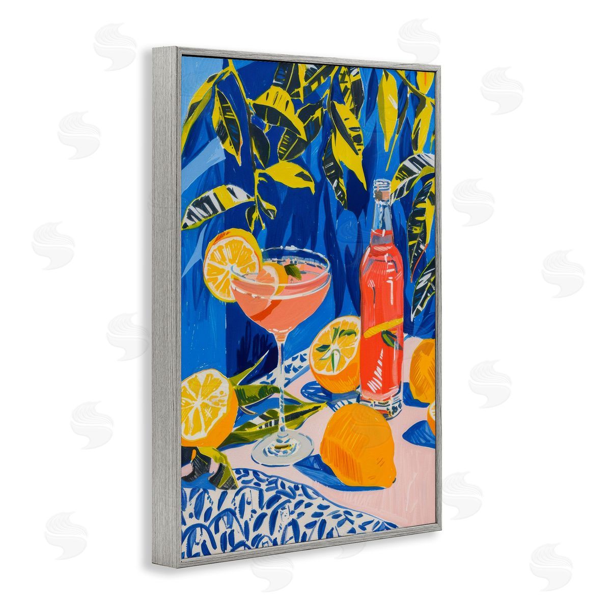 Citrus Cocktail Still Life Grey Frame Print Wall Art, Home Decor by LSR Design Studio