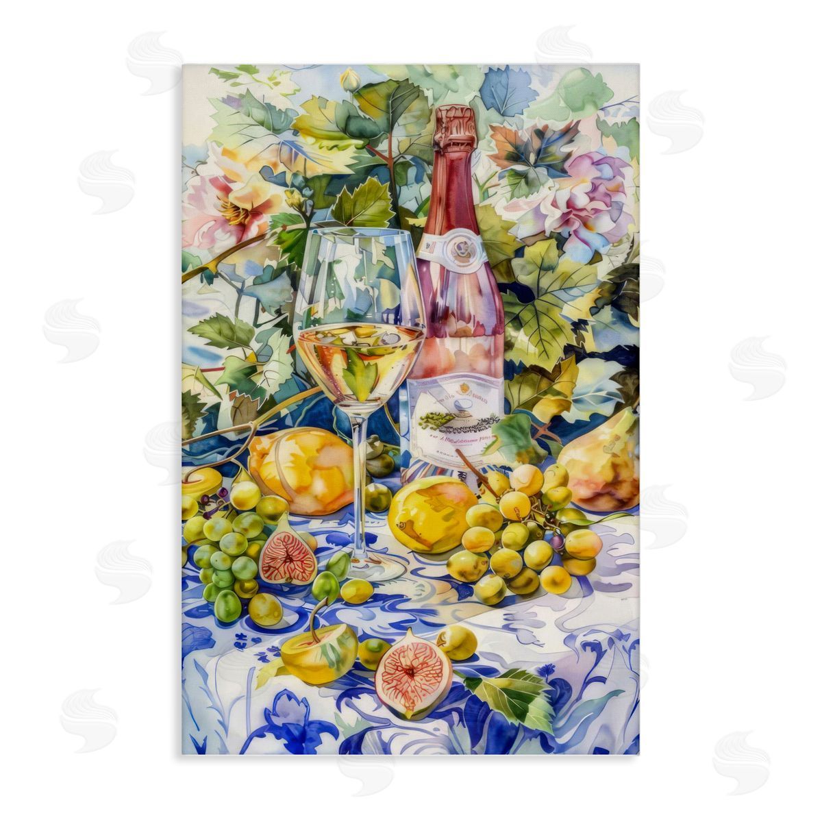 Grape Vines Wine Glass Canvas Wall Art, Home Decor by LSR Design Studio