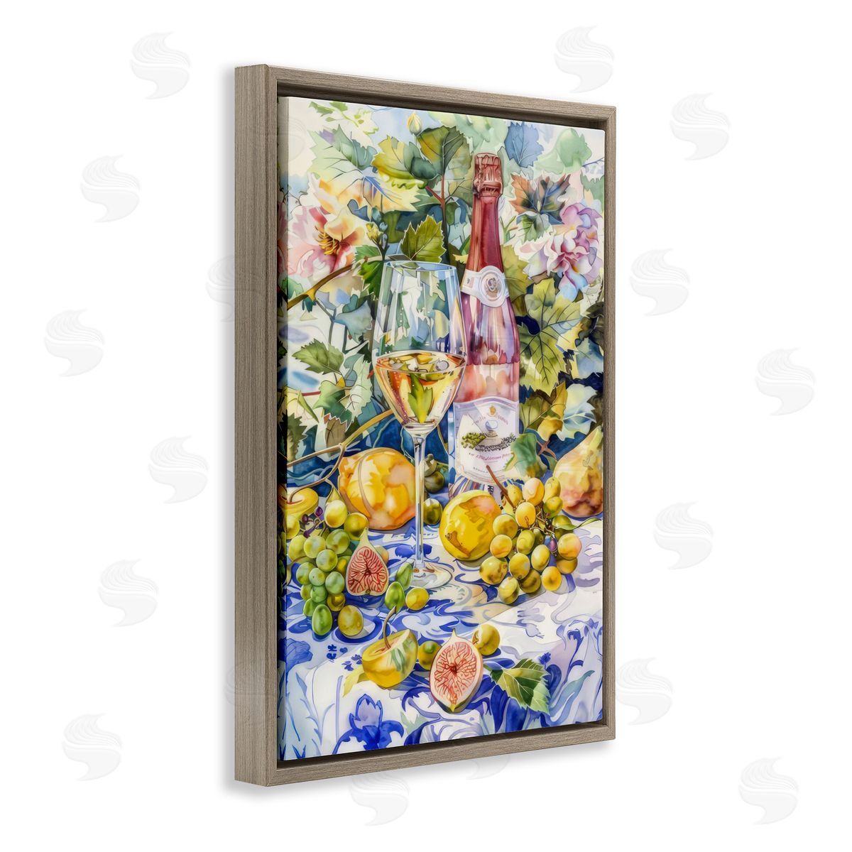 Grape Vines Wine Glass Brown Floating Frame Canvas Wall Art, Home Decor by LSR Design Studio