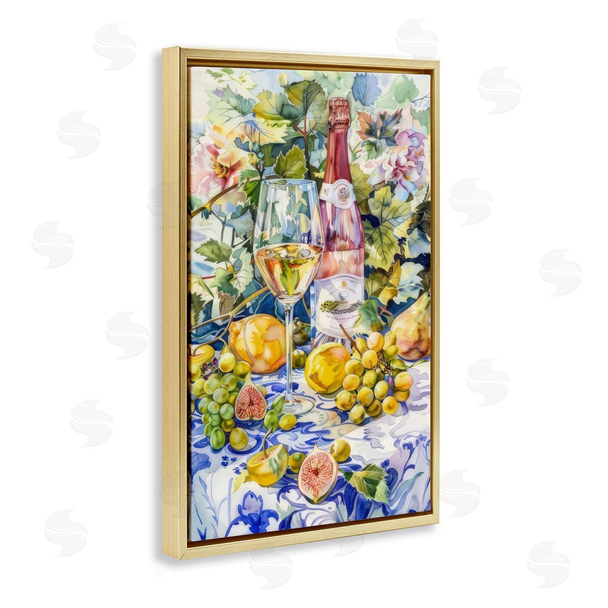 Grape Vines Wine Glass Gold Floating Frame Canvas Wall Art, Home Decor by LSR Design Studio