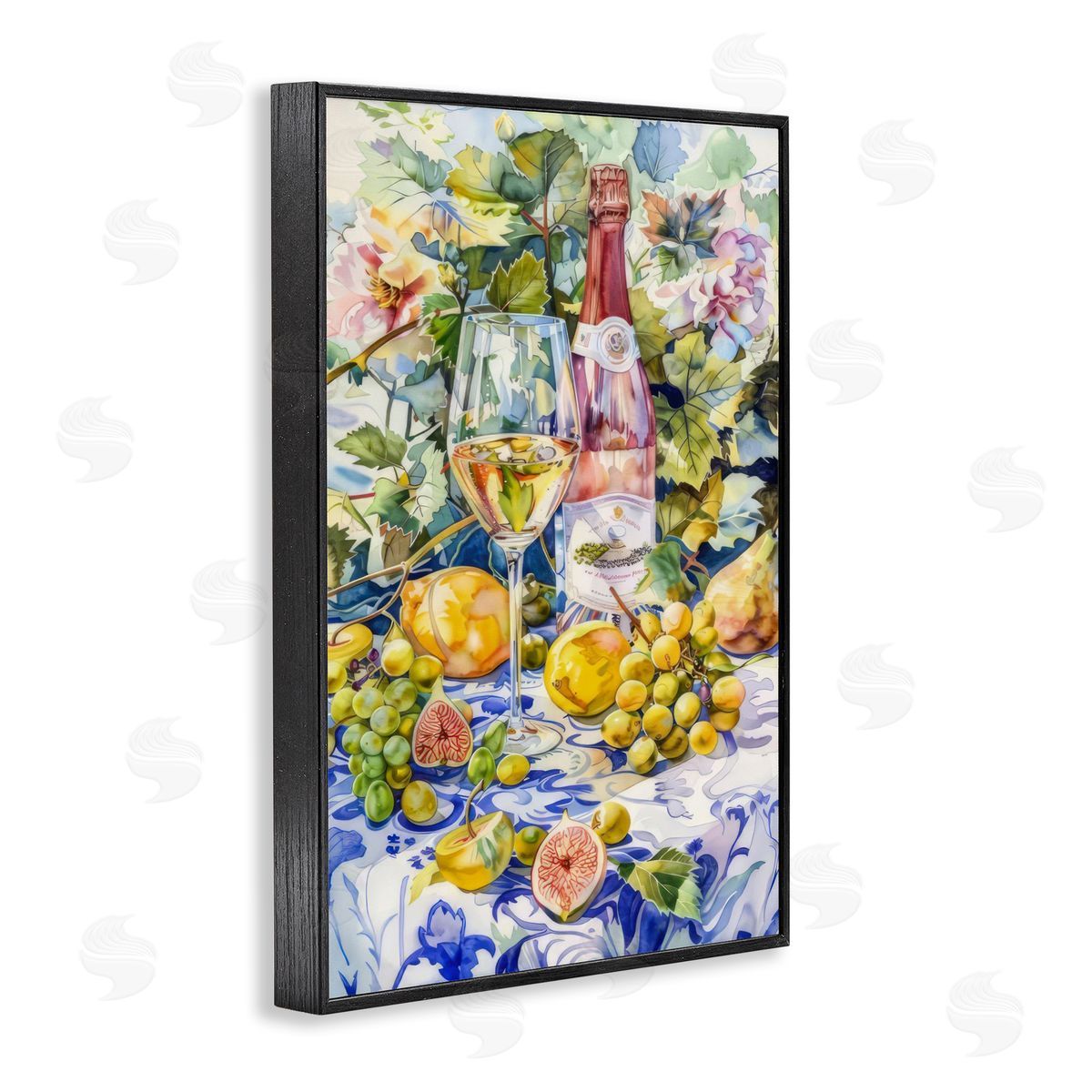 Grape Vines Wine Glass Black Frame Print Wall Art, Home Decor by LSR Design Studio