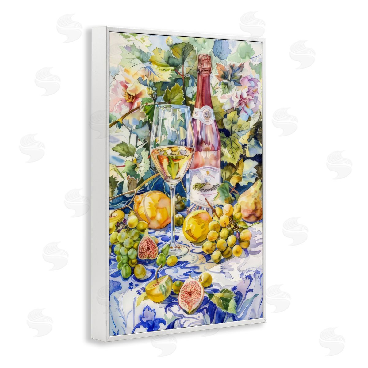 Grape Vines Wine Glass White Frame Print Wall Art, Home Decor by LSR Design Studio