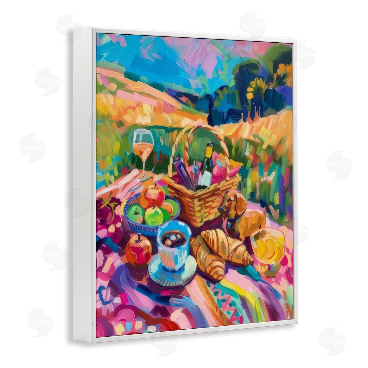 Bright Impressionist Picnic White Frame Print Wall Art, Home Decor by LSR Design Studio