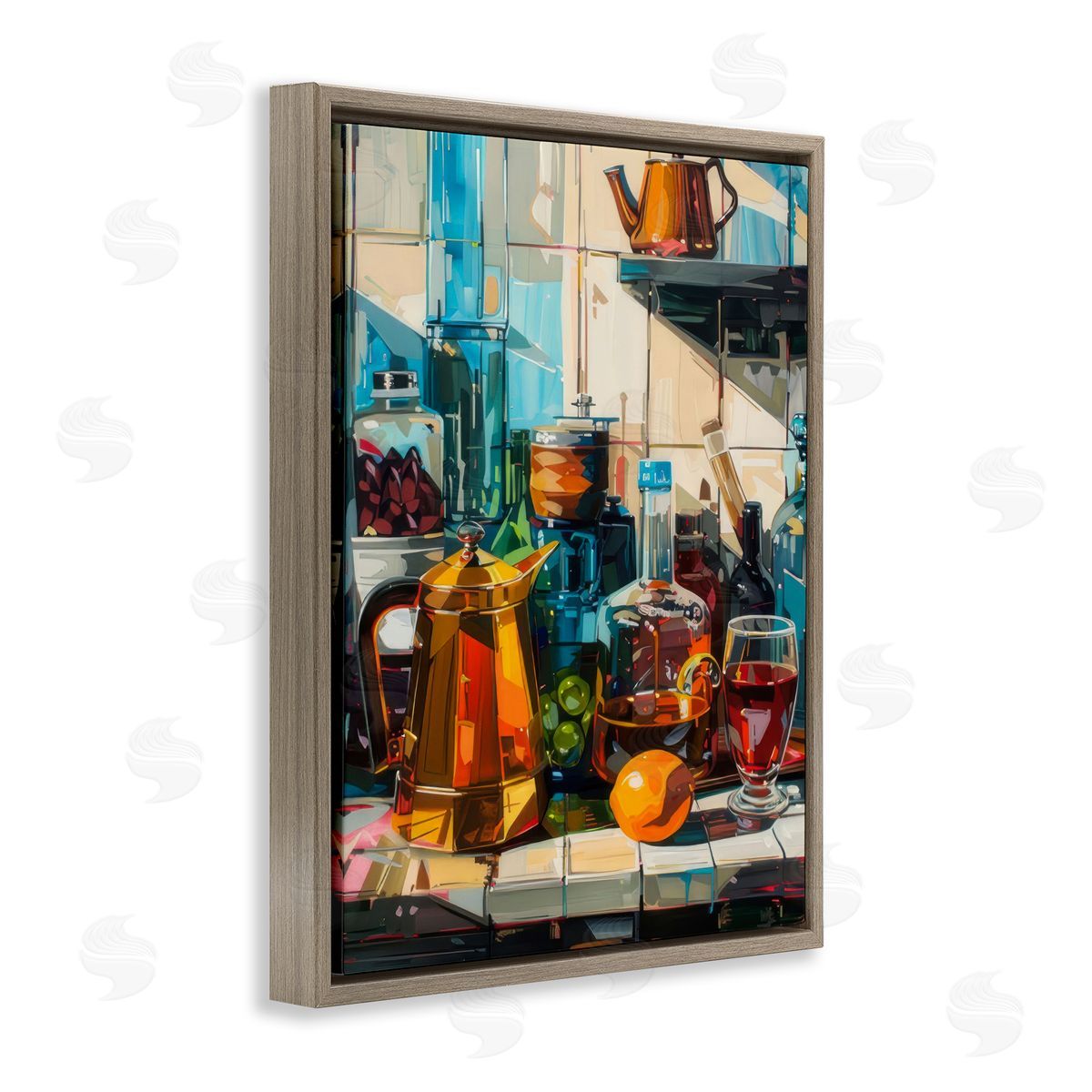 Kitchen Counter Cocktails Brown Floating Frame Canvas Wall Art, Home Decor by LSR Design Studio