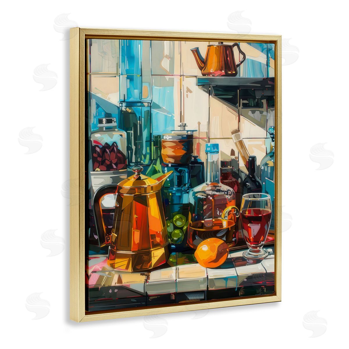 Kitchen Counter Cocktails Gold Floating Frame Canvas Wall Art, Home Decor by LSR Design Studio