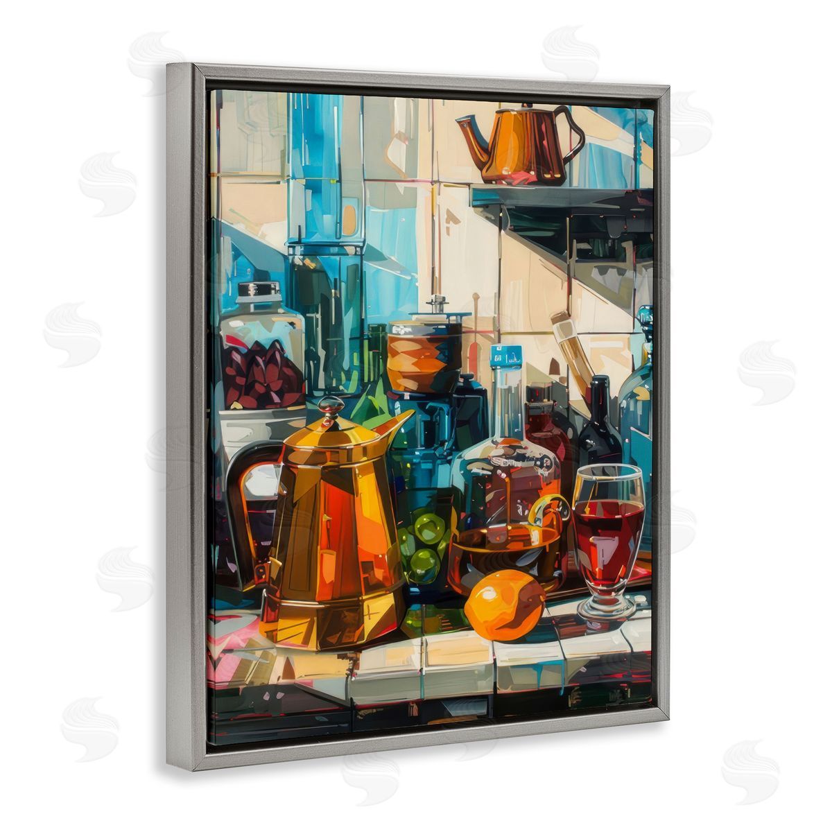 Kitchen Counter Cocktails Grey Floating Frame Canvas Wall Art, Home Decor by LSR Design Studio