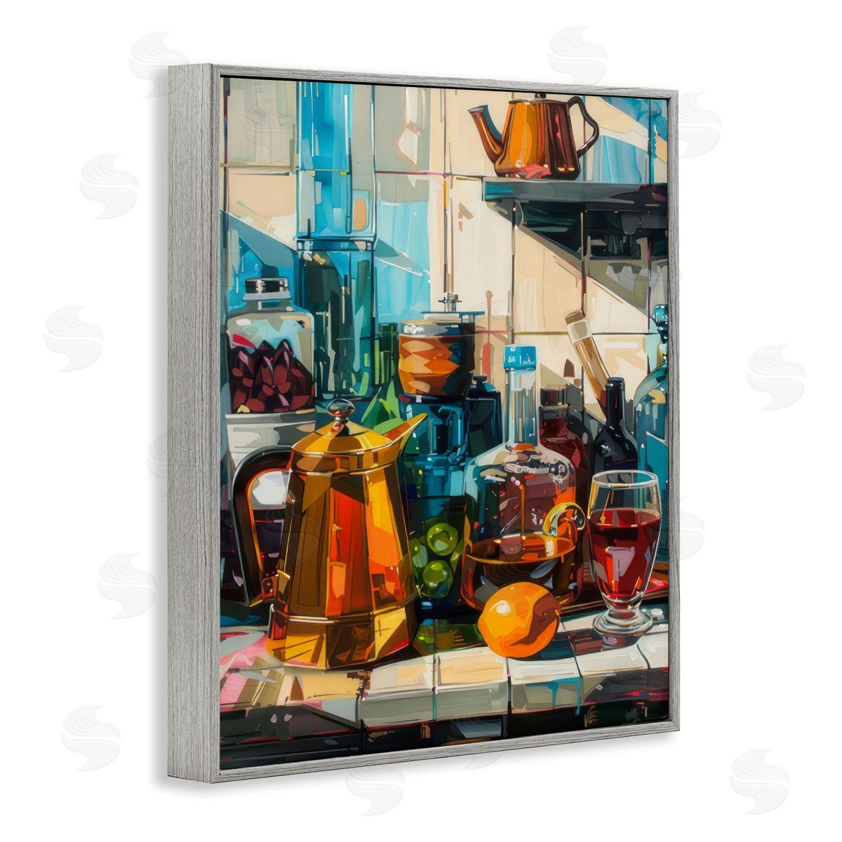 Kitchen Counter Cocktails Grey Frame Print Wall Art, Home Decor by LSR Design Studio