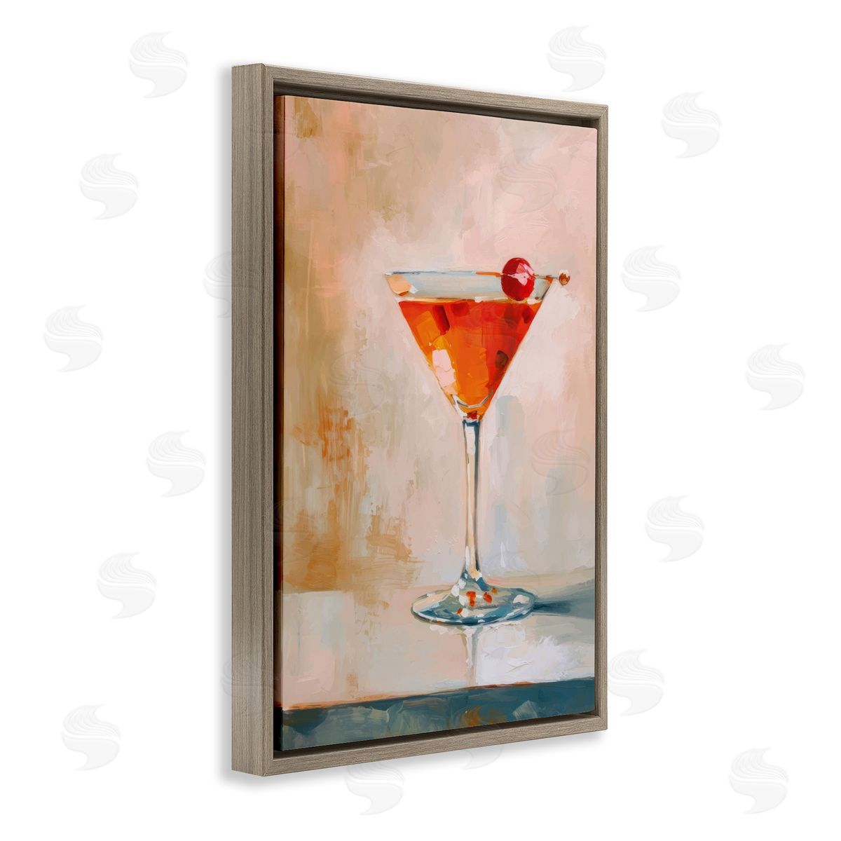 Manhattan Cocktail with Cherry Brown Floating Frame Canvas Wall Art, Home Decor by LSR Design Studio