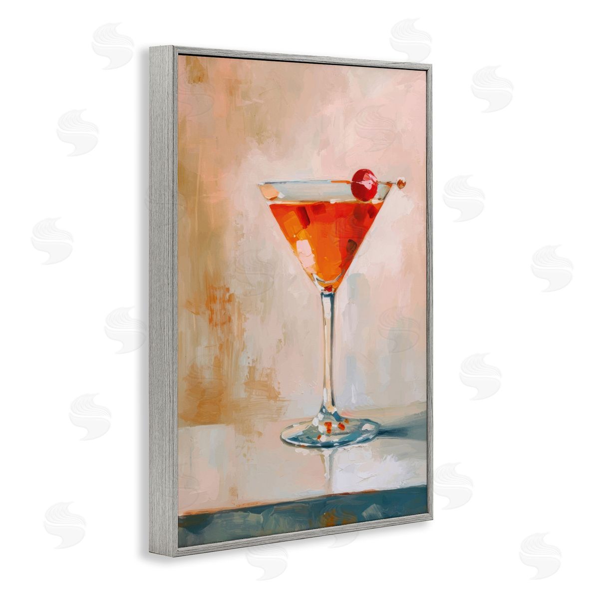 Manhattan Cocktail with Cherry Grey Frame Print Wall Art, Home Decor by LSR Design Studio