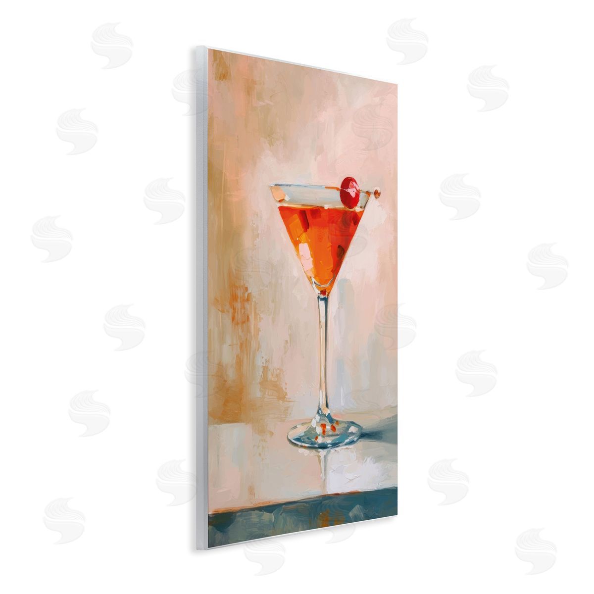 Manhattan Cocktail with Cherry Wood Plaque Wall Art, Home Decor by LSR Design Studio