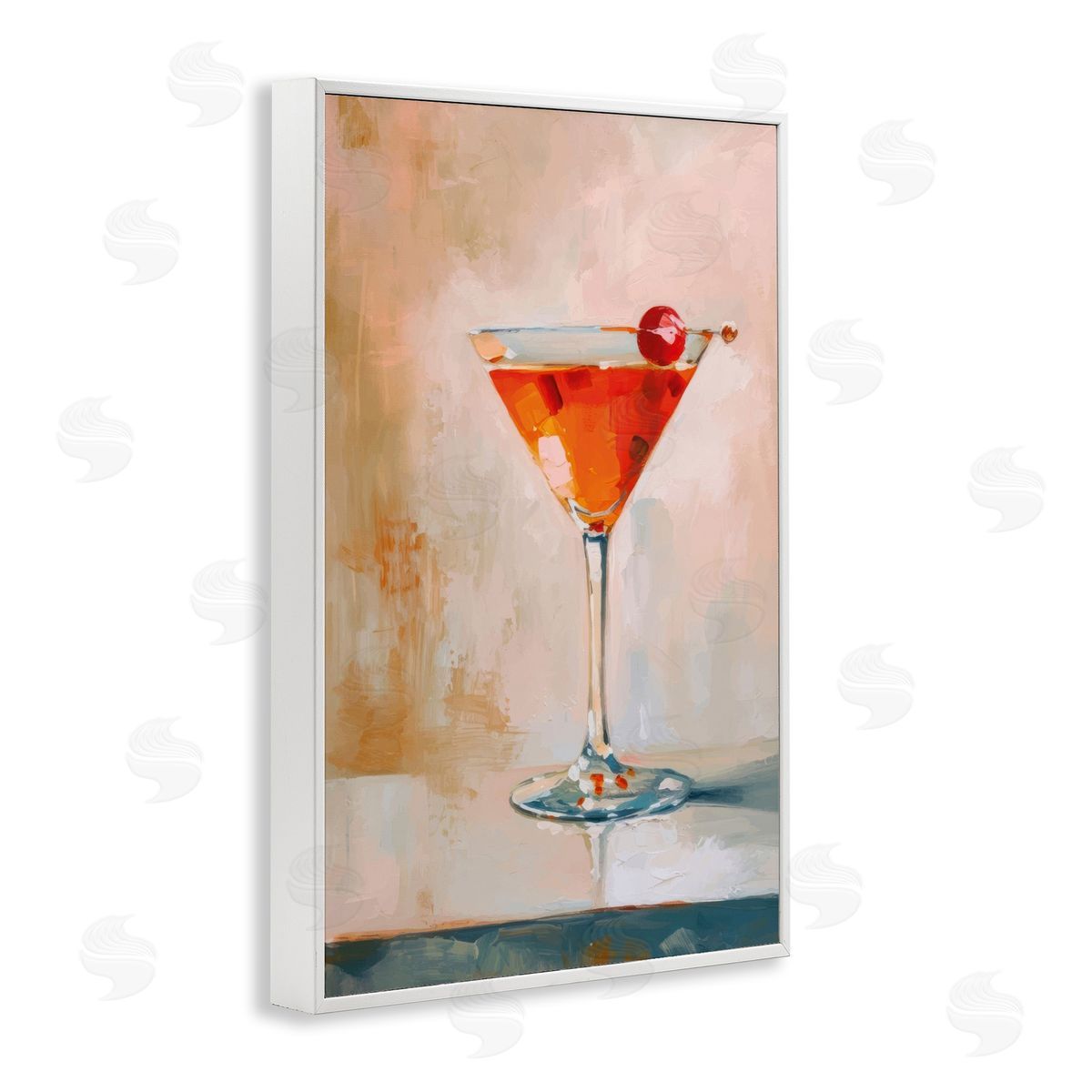 Manhattan Cocktail with Cherry White Frame Print Wall Art, Home Decor by LSR Design Studio