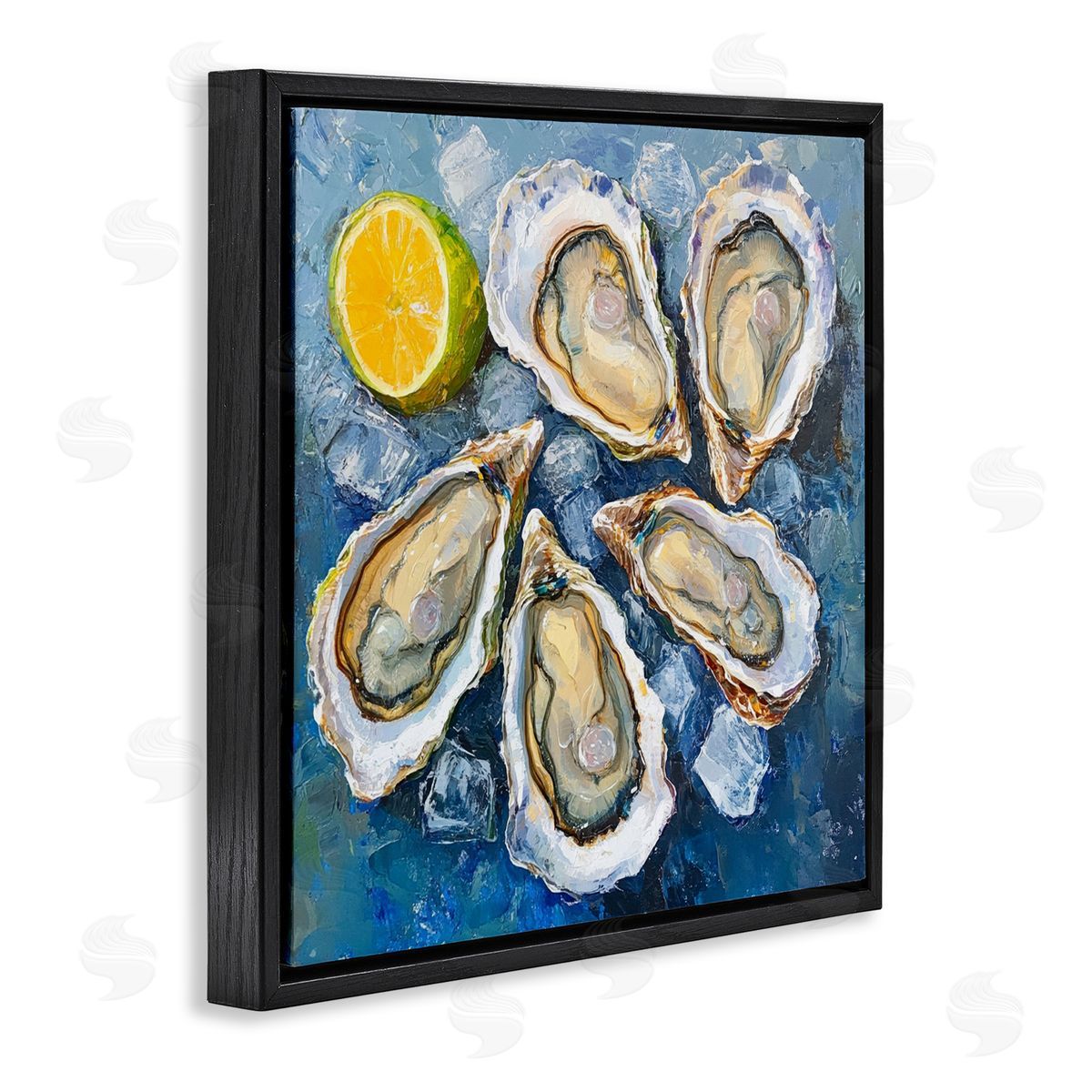 Lemon & Oysters Seafood Black Floating Frame Canvas Wall Art, Home Decor by LSR Design Studio