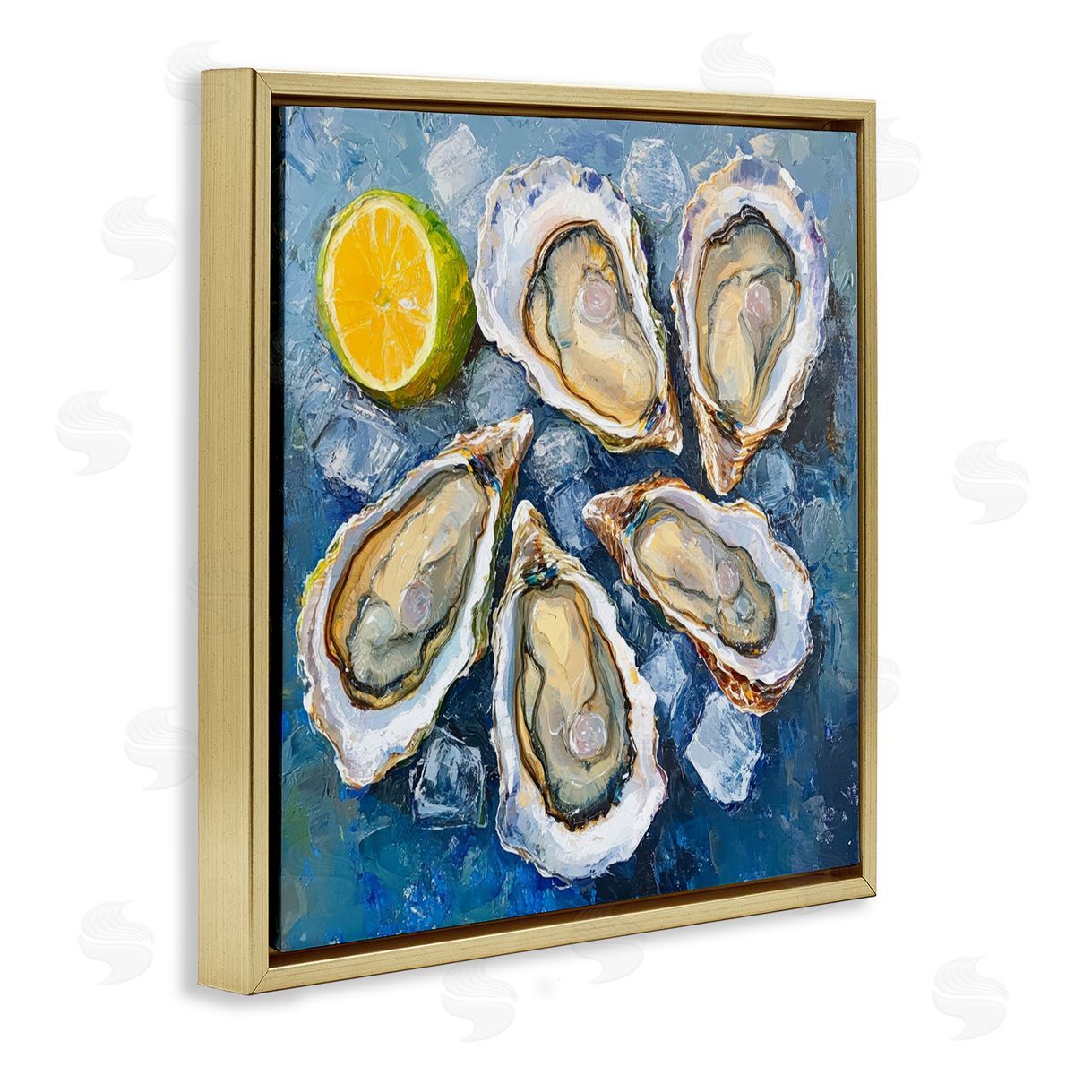 Lemon & Oysters Seafood Gold Floating Frame Canvas Wall Art, Home Decor by LSR Design Studio