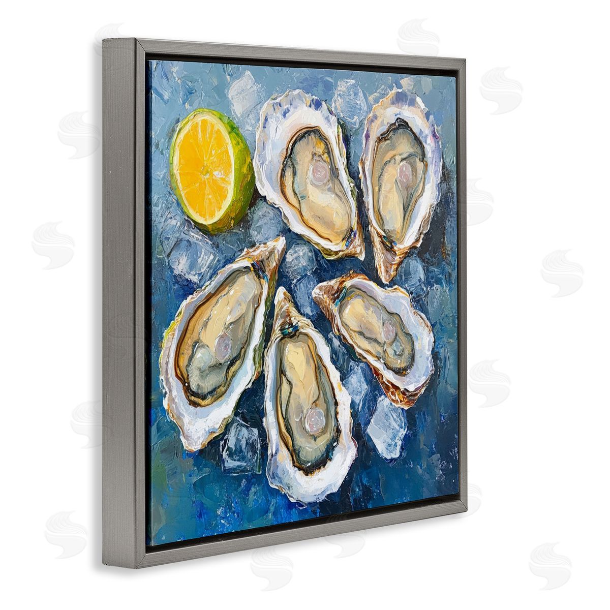 Lemon & Oysters Seafood Grey Floating Frame Canvas Wall Art, Home Decor by LSR Design Studio