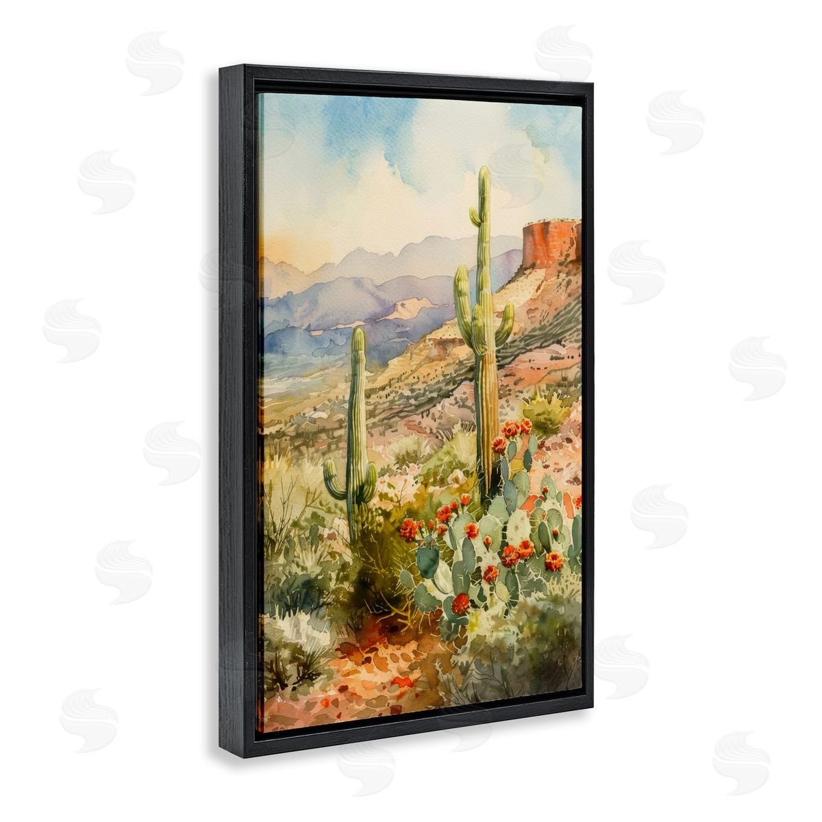 Standing Tall Cacti Nature Black Floating Frame Canvas Wall Art, Home Decor by LSR Design Studio