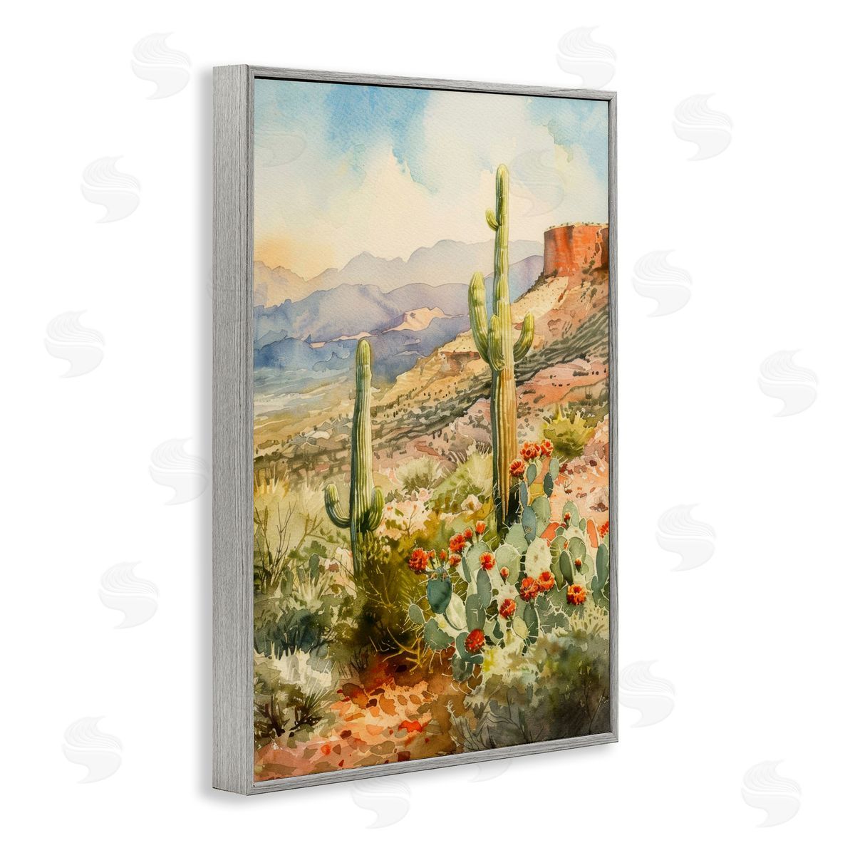 Standing Tall Cacti Nature Grey Frame Print Wall Art, Home Decor by LSR Design Studio