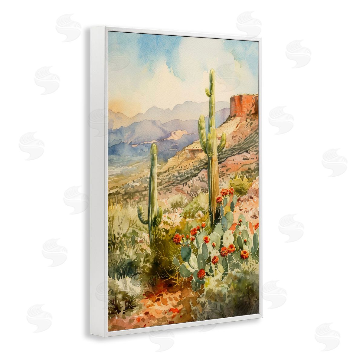 Standing Tall Cacti Nature White Frame Print Wall Art, Home Decor by LSR Design Studio