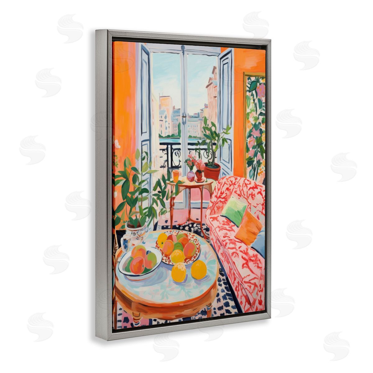 Bright Sunlit Interior Grey Floating Frame Canvas Wall Art, Home Decor by LSR Design Studio