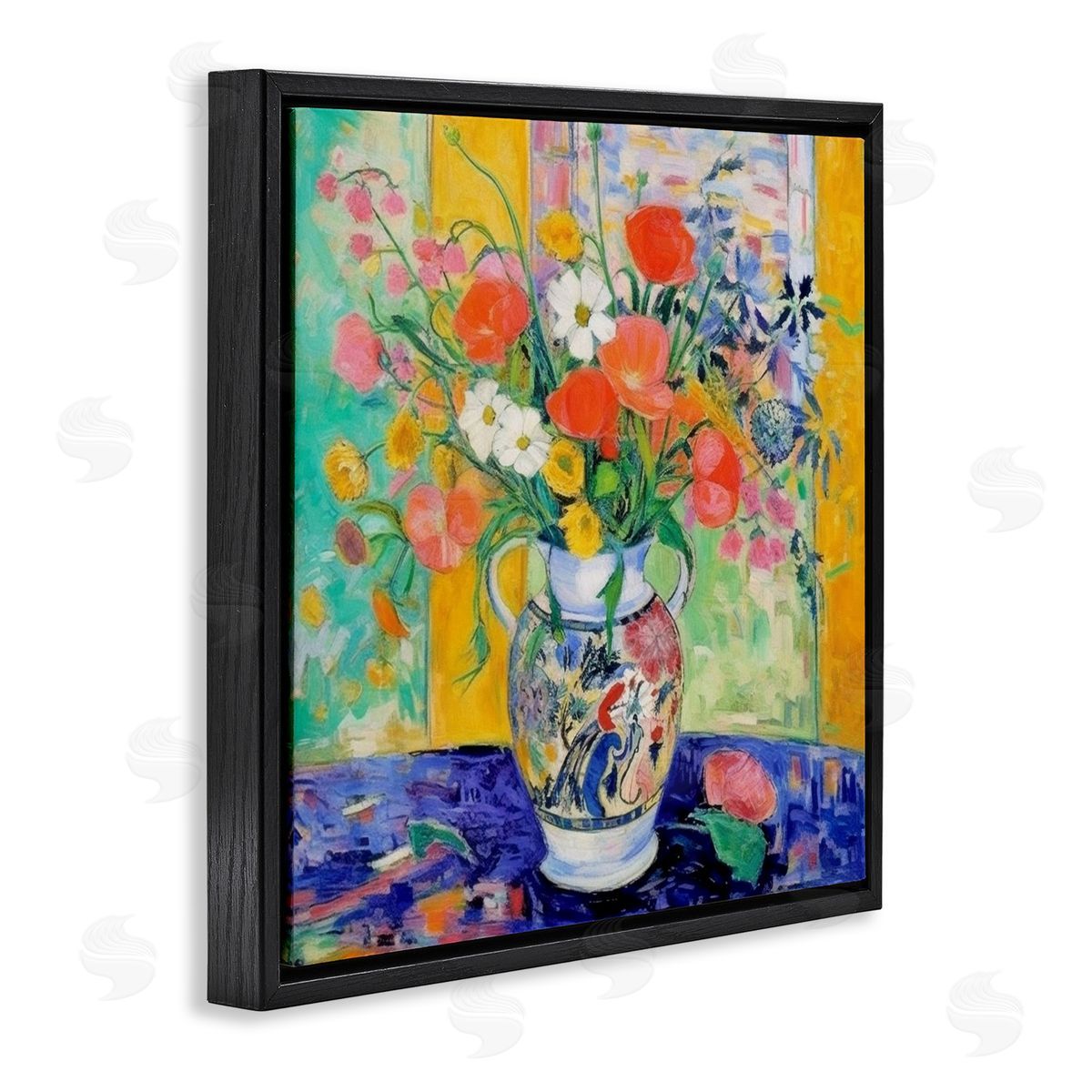 Bold Bouquet Impression Black Floating Frame Canvas Wall Art, Home Decor by LSR Design Studio