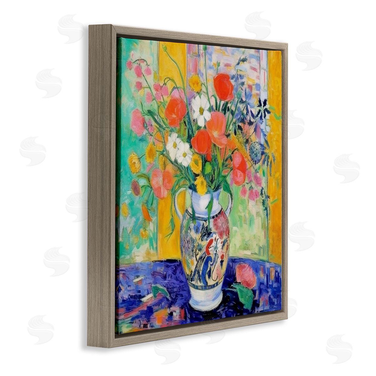 Bold Bouquet Impression Brown Floating Frame Canvas Wall Art, Home Decor by LSR Design Studio
