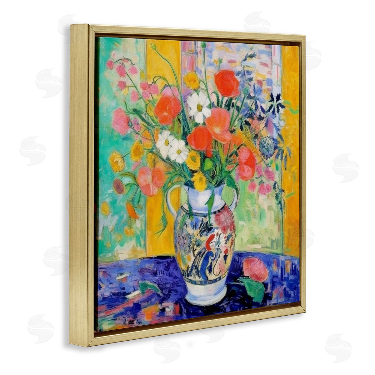Bold Bouquet Impression Gold Floating Frame Canvas Wall Art, Home Decor by LSR Design Studio