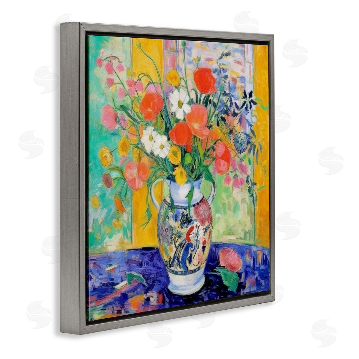 Bold Bouquet Impression Grey Floating Frame Canvas Wall Art, Home Decor by LSR Design Studio