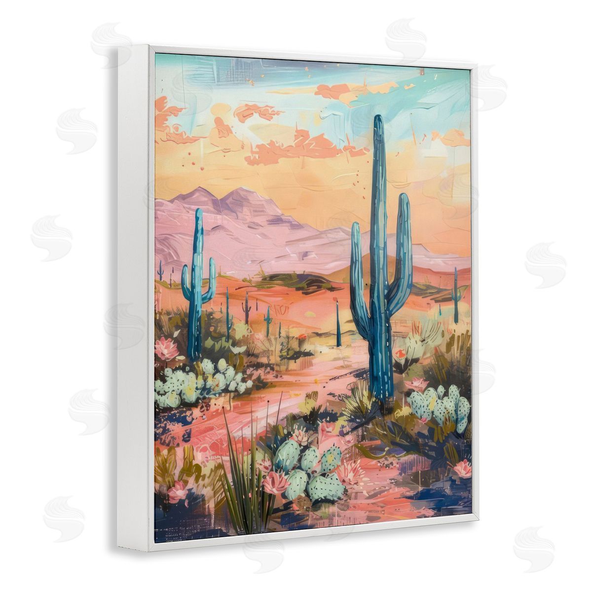 Soft Canyon Sunset Cacti White Frame Print Wall Art, Home Decor by LSR Design Studio