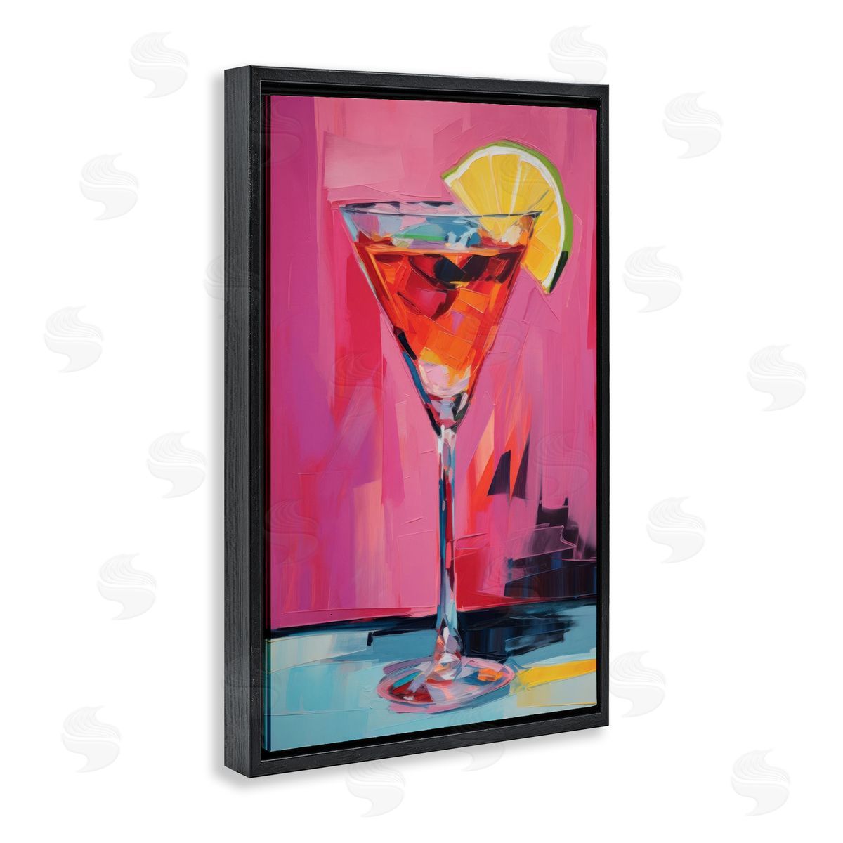 Pink Lady Cocktail Black Floating Frame Canvas Wall Art, Home Decor by LSR Design Studio