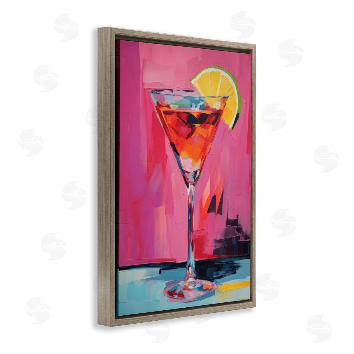 Pink Lady Cocktail Brown Floating Frame Canvas Wall Art, Home Decor by LSR Design Studio