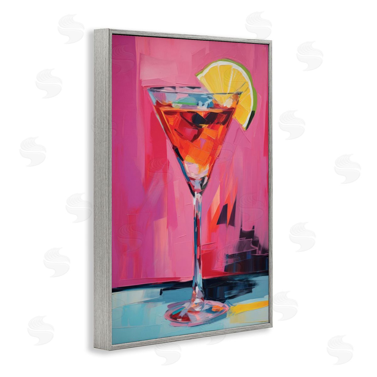Pink Lady Cocktail Grey Frame Print Wall Art, Home Decor by LSR Design Studio