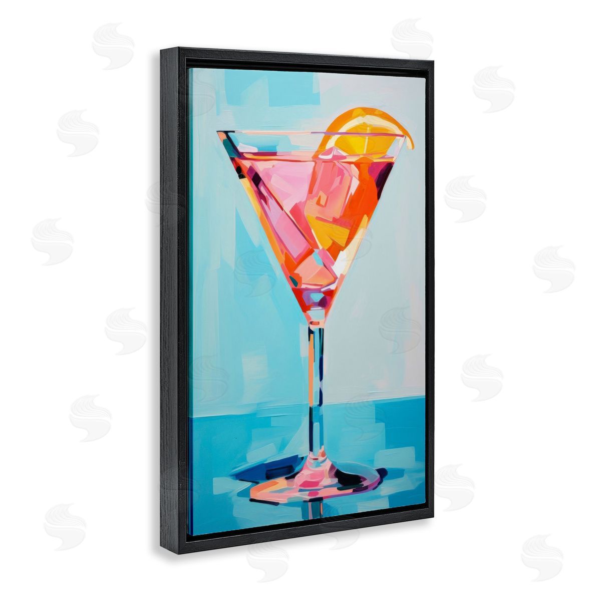 Blue & Pink Martini Black Floating Frame Canvas Wall Art, Home Decor by LSR Design Studio