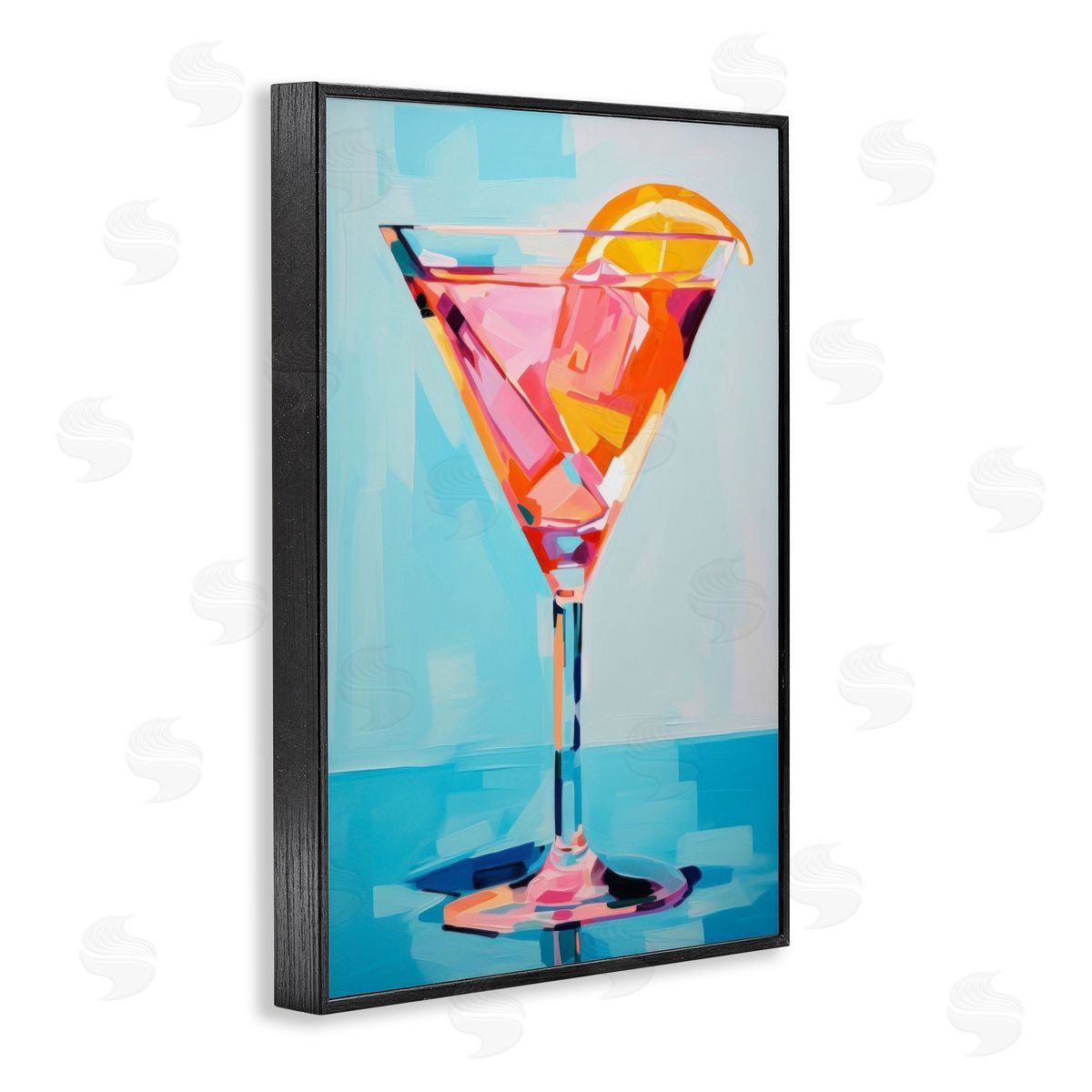 Blue & Pink Martini Black Frame Print Wall Art, Home Decor by LSR Design Studio
