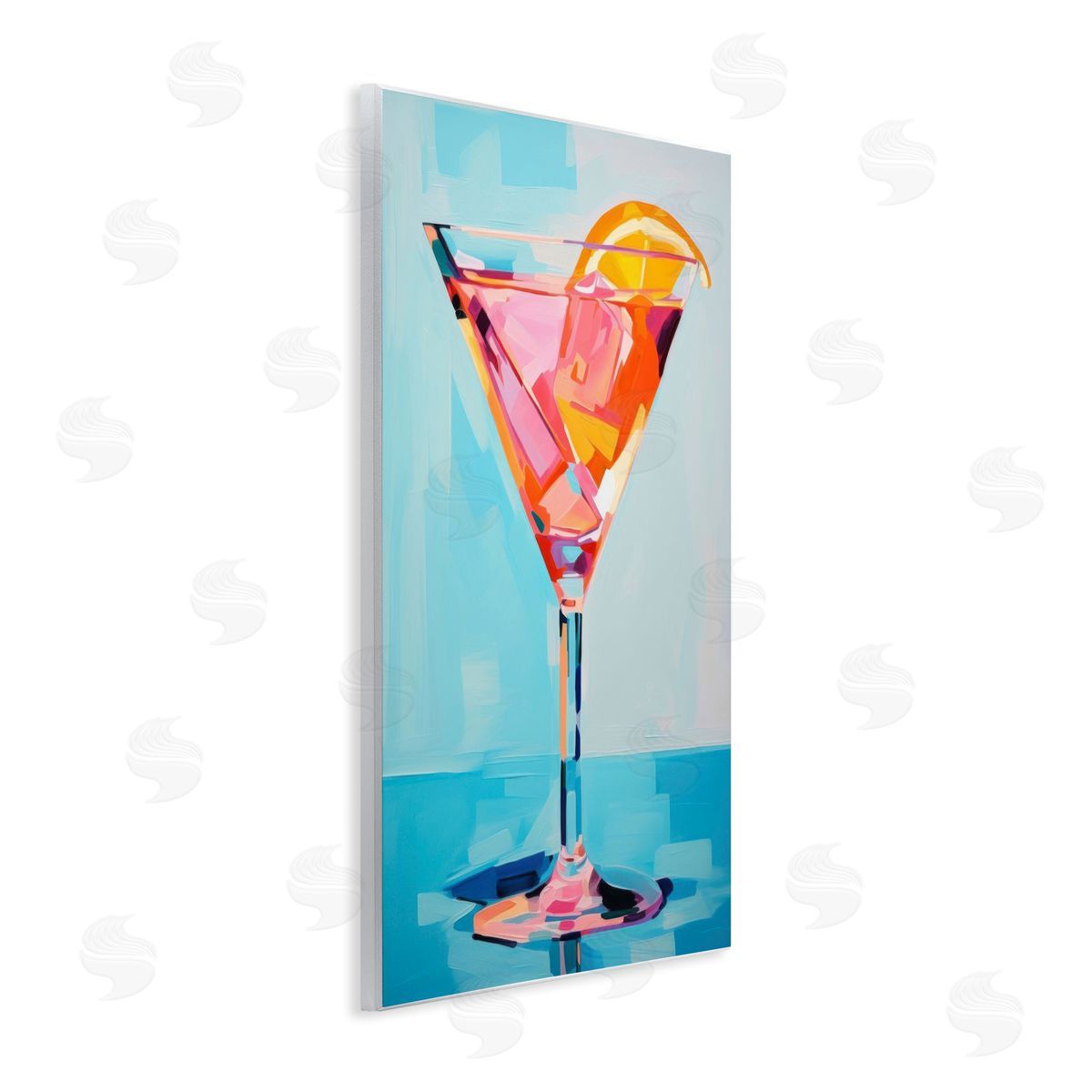 Blue & Pink Martini Wood Plaque Wall Art, Home Decor by LSR Design Studio