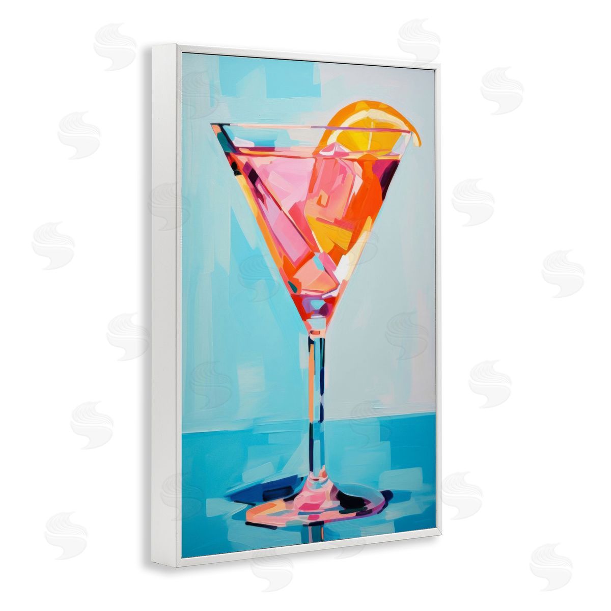 Blue & Pink Martini White Frame Print Wall Art, Home Decor by LSR Design Studio